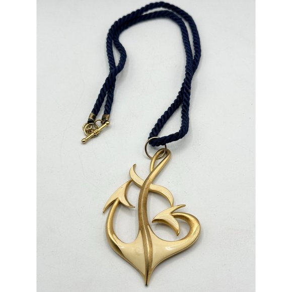 Vintage MJent Enamel Anchor Rope Necklace - Picture 1 of 6